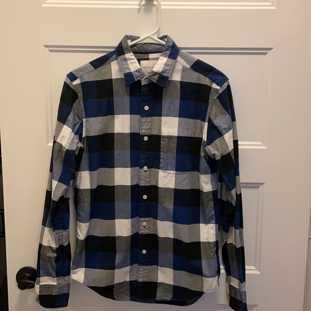 American Eagle XS Blue plaid striped shirt